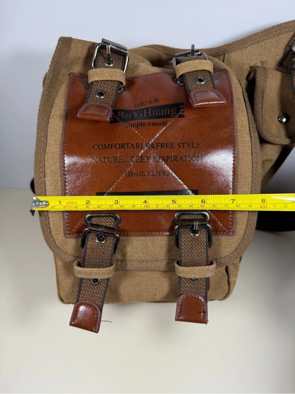 Brown Canvas Messenger Bag with Leather Trim